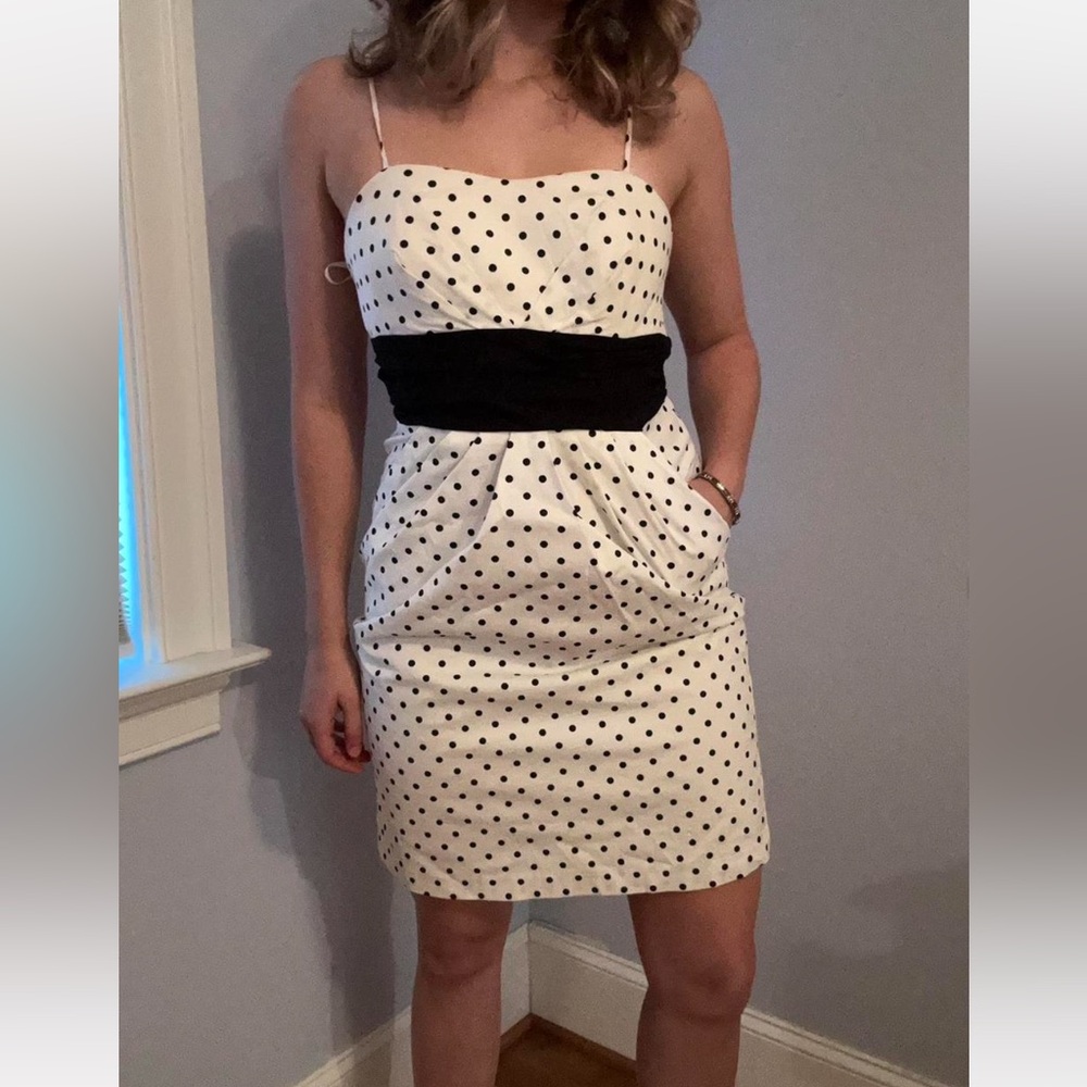 A. Byer Black and White Spaghetti Strap Polka Dot Dress